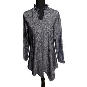 Creation Blue and White High Ruffle Neck Long Sleeve Women's S Small